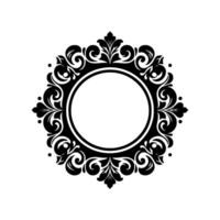 Ornate Black and White Floral Frame with Circle Center on a White Background, Classic Decorative . vector