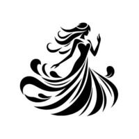 Elegant Silhouette of a Woman in a Flowing Gown, Dancing and Reaching Out, Symbolic of Grace and Movement. vector