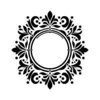 Intricate Black Floral Ornament with a Circular Center on White Background Elegant, Symmetrical . vector