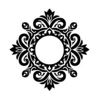 Elegant Black and White Floral Frame with a Central Circle and Intricate, Symmetrical Details for Decorative Use. vector