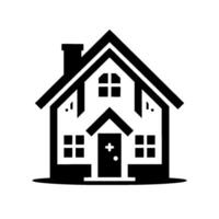 Minimalist Black and White Illustration of a House Featuring a symmetrical with windows, a door, and a chimney, representing home and dwelling. vector