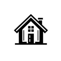 Minimalist Black and White House with Geometric Lines, Chimney, Door, and Window Cross on a Clean White Background. vector
