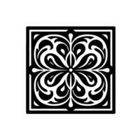 Symmetric Black and White Floral Pattern Inside a Square Frame on White Background. Decorative, stylized . vector
