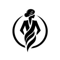 Silhouette of a woman in a minimalist black and white , enclosed within a circular frame, exuding elegance and modern fashion. vector