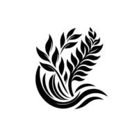 Elegant Black and White A Botanical Emblem Featuring Leaves and Flowing Lines on a Clean White Background. vector