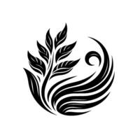Minimalist Monochrome Botanical Stylized Leaves and Curving Elements in a Circular Arrangement on a White Background. vector