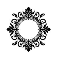 Ornate Black and White Circular Emblem Decorative Floral Frame with Symmetrical Details on White Background. vector