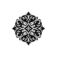 Symmetrical Black White Ornamental , Floral and Geometric Pattern, a circular motif, intricate details on white. vector