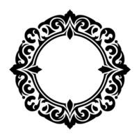 Intricate Black and White Circular Ornamental Frame Featuring Swirls and Floral Elements. vector