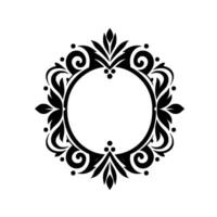 Elegant Black White Floral Frame A symmetrical, decorative, and ornate circular with intricate leaf and scroll elements, perfect for adding a touch of sophistication. vector