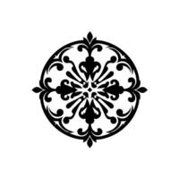Intricate Black and White Circular Ornamental with Symmetrical Flourishes and Floral Elements, Isolated on White. vector