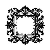 Ornate Black and White Floral Frame with Intricate Details, a Symmetrical centered on a White Background. vector