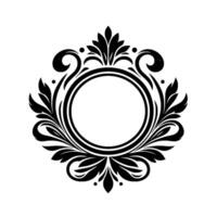 Ornate Black and White Circular Frame with Leaf and Scroll Flourishes for Elegant Branding and Decorative . vector