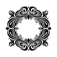 Intricate Black White Ornamental Wreath with Floral and Swirl Elements, Ideal for Frames or Decorative Embellishments. vector
