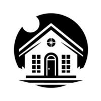 A stylized, of a house enveloped in a dark, abstract shape with a cutout, minimalist , showcasing architectural elements. vector