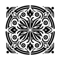 Intricate Circular Black and White Mandala Featuring Floral and Geometric Elements, Symmetric and Decorative. vector
