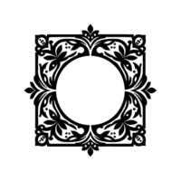 Intricate Black Floral Frame with Circle Center on White Background Elegant for Invitation or Decoration. vector