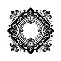 Ornate Black and White Circular and Square Ornamental with Intricate Floral and Swirl Elements, Perfect for Decorative Applications vector