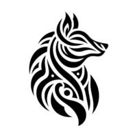 Sleek, TribalInspired Illustration of a Fox Head, Embodying Grace, Strength, and Intricate Black Lines Against a Pure White Background. vector