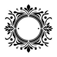 Intricate Black and White Floral Frame with Circular Center, Evoking Elegance and Symmetry. vector