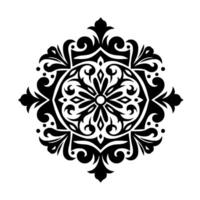 Intricate Black and White Symmetrical Floral , Decorative Pattern in Circular Arrangement, High Contrast Abstract Ornament. vector