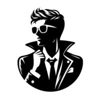 Stylish Silhouette of a Man in a Suit and Sunglasses, a Classic Illustration in Black and White, Exuding Cool Confidence. vector