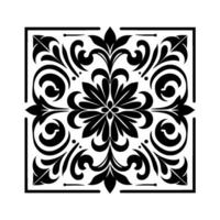 Symmetrical Black and White Floral Ornament with a Square Frame, Classic Ornamental for Decoration. vector