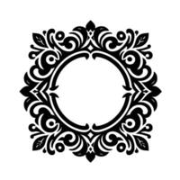 Elegant Monochrome Floral Frame with Central Circle and Intricate Leafy Scrolls, Suitable for Elements. vector