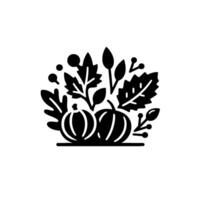 Silhouetted Autumnal Arrangement Pumpkins and Foliage in Black and White. vector