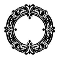 Intricate Black and White Circular Ornament Featuring Detailed Floral and Scrollwork, Creating a Symmetrical, Elegant Frame Against a Pure White Background. vector