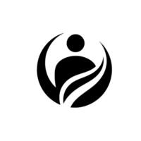A minimalist black and white depicting a stylized human figure within a circular embrace of sweeping lines, symbolizing care and support. vector