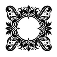 Intricate Black and White Circular Floral Frame with Decorative Foliage and Symmetrical Flourishes, Ideal for Invitations. vector