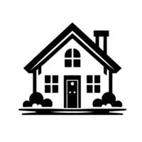Illustration of a Minimalist House, a Black and White Silhouette on a Circular Background, with Basic Architectural Details. vector