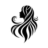 Silhouetted Womans Profile with Flowing, Stylized Hair and Curls Against a White Background. vector