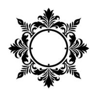 Intricate Black and White Floral Crest with Circular Center, Symmetrical , Detailed Leaves and Spirals, Perfect for Ornamental Frames and Emblems. vector
