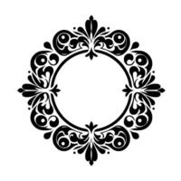 Intricate Black and White Circular Ornamental Featuring Floral and Swirl Elements, Ideal for Decorative Frames or Embellishments. vector