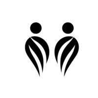 Minimalist Black and White Abstract Illustration Two Stylized Figures, Suggesting Harmony, Unity, and Connection, Against a Clean, White Background. vector