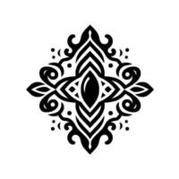 Symmetrical Black and White Ornament Detailed, Ornate with Curlicues, Floral Elements, and Geometric Forms on a Clean White Background. vector