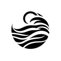 A stylized minimalist featuring a black wave within a circular form, contrasting sharply against a clean white background. vector