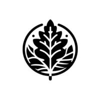 A stylized, minimalist black leaf emblem, enclosed within a circular frame, with a clean, white background, exuding a sense of natural simplicity. vector