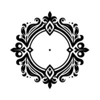 Symmetrical Black Floral Frame with Circular Center Elegant Ornamental for Decorations, Invitations, and Artistic Applications. vector