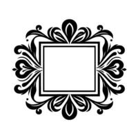 Ornate Black and White Floral Frame with a Central Square and Decorative, Symmetrical, and Flourishing Foliage on a White Background. vector