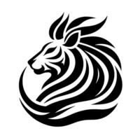 A sleek, stylized monochrome lion head , featuring bold black lines that create a circular composition evoking strength and sophistication. vector