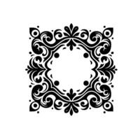 Elegant Black and White Square Frame with Intricate Scrollwork, Floral Elements, and Open Center on a Clean White Background. vector