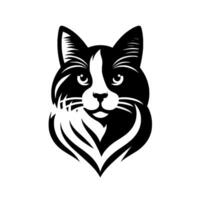 A striking monochrome cat portrait, showcasing a tuxedo cat in a simplified art style, its fur rendered with bold lines. vector