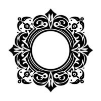 Intricate Black and White Ornamental Circular Frame with Flourishes, Symmetric Pattern, and Ornate Details, Perfect for Embellishment and Decoration. vector
