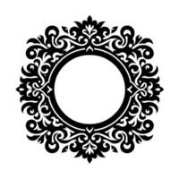 Ornate Black and White Circular Frame with Detailed Floral and Swirl Embellishments, Perfect for Elements. vector