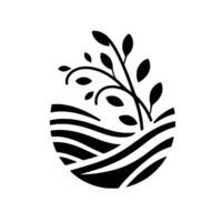 Minimalist Monochrome Illustration of a Sprouting Plant with Wavy Earth Detail, Symbolic of Growth. vector
