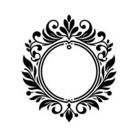 Ornate Black and White Floral Frame Symmetrical, Circular , with Leafy Ornamentation, Elegant and Decorative for Text Placement. vector