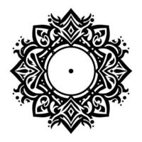 Intricate Black and White Mandala Radial Symmetry with Geometric and Floral Elements Surrounding a Central Dot. vector